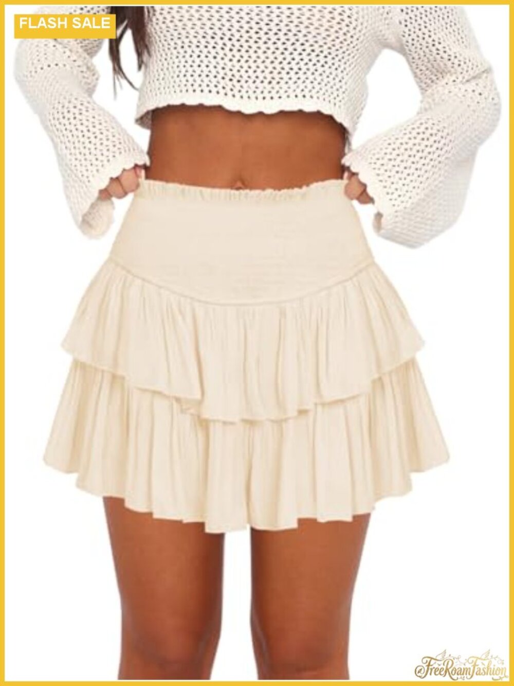 Ruffle Mini Skort with Built-in Shorts Flowy Smocked Waist